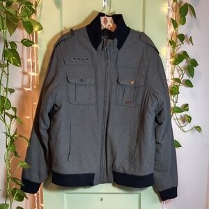 Men's Sean John Gray Black Wool Mock Neck Bomber Jacket L